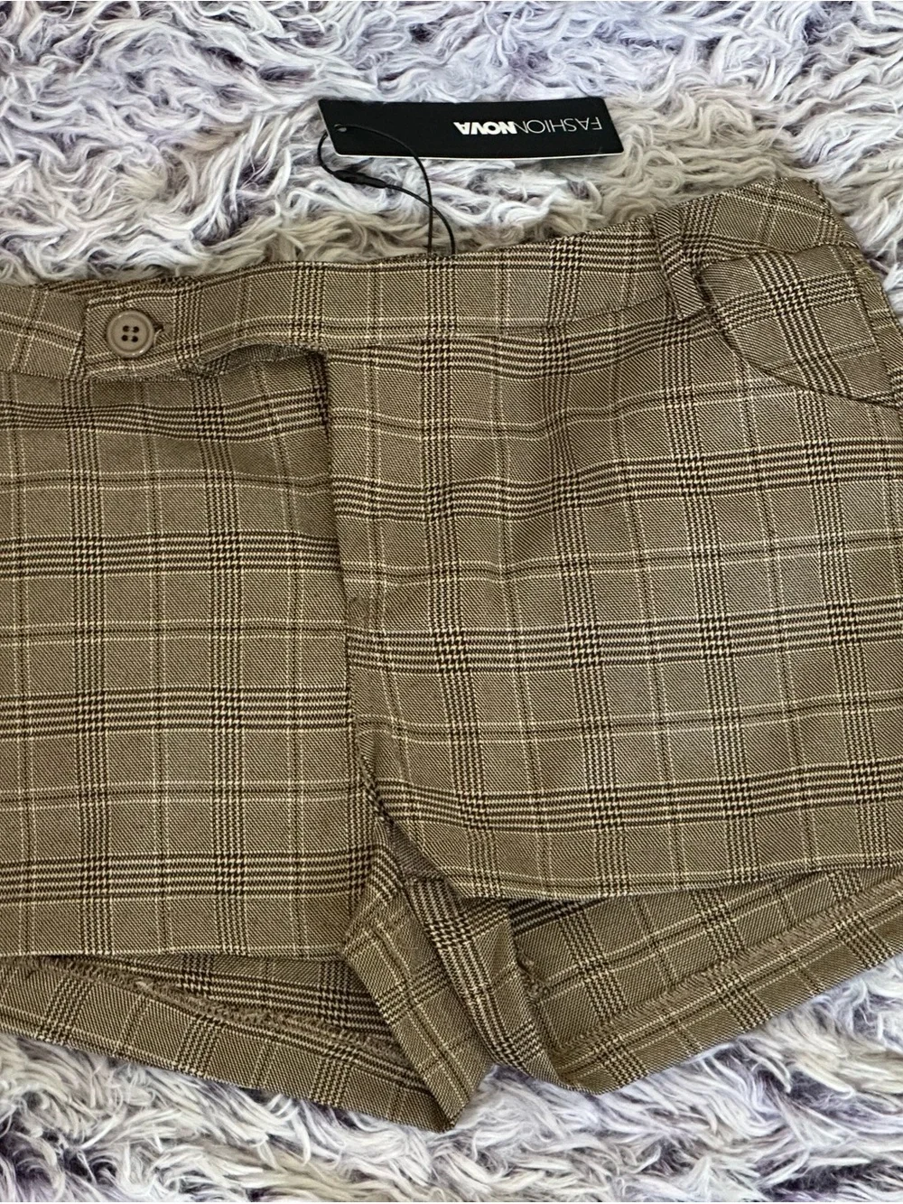 Fashion Nova Plaid Shorts in Tan Multi